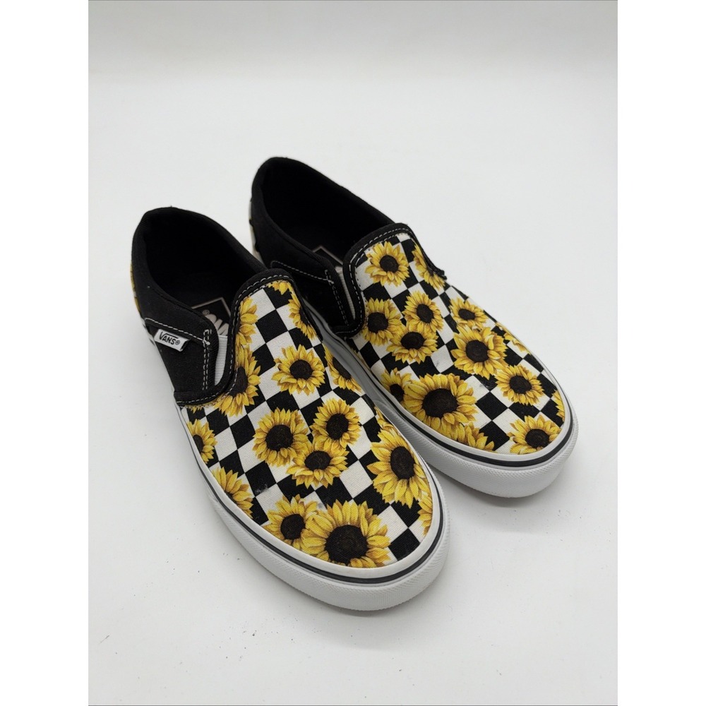 Vans Custom Sunflower Checkerboard Skate Slip On Womens Size 6 New